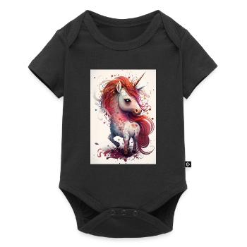 Adorable licorne aux longs cheveux roux - Body à manches courtes Premium Bébé - noir - Devant