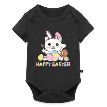 happy easter cute cat Easter with Easter eggs - Baby Premium short-sleeve bodysuit - black - Front