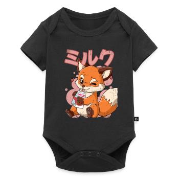 Kawaii Fox Strawberry Milk - Baby Premium short-sleeve bodysuit - black - Front