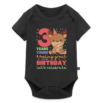 Hirsch zum 3. Geburtstag Kinder drei Jahre alt - Baby Premium Kurzarmbody - Schwarz - Vorne