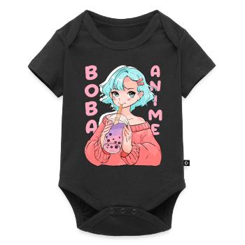 Kawaii Boba et Anime Girl Cute Bubble Tea - Body à manches courtes Premium Bébé - noir - Devant