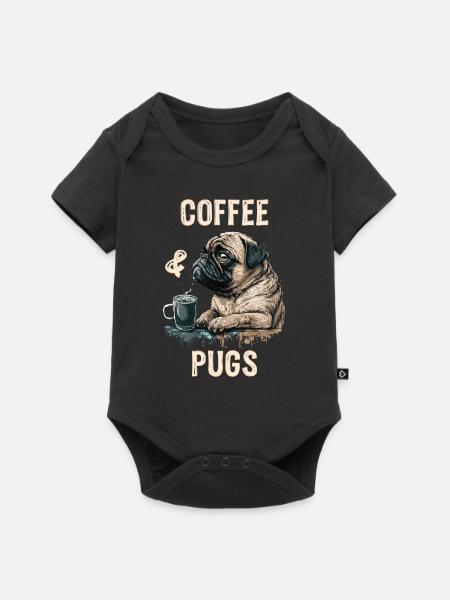 Coffee & Pugs - Baby Premium Kurzarmbody - Schwarz