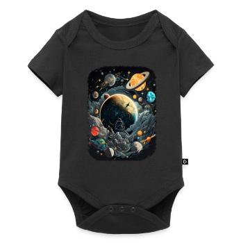 Space Weltraum Astronaut für Erwachsene - Baby Premium Kurzarmbody - Schwarz - Vorne