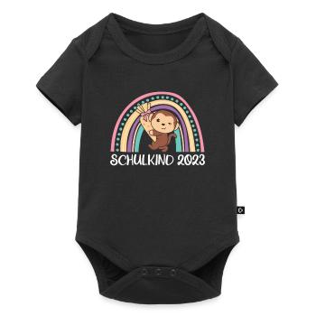 Schulkind 2023 Einschulung Affe Schule - Baby Premium Kurzarmbody - Schwarz - Vorne