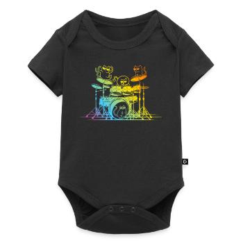 Drum Set Player Cats - Funny Drummer Cats - Baby Premium short-sleeve bodysuit - black - Front