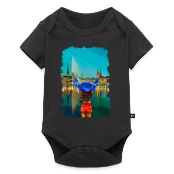 Hamburg woman brunette skyline illustration - Baby Premium short-sleeve bodysuit - black - Front