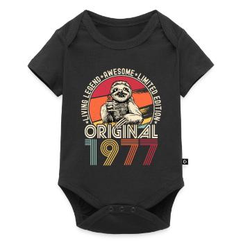 1977 Anniversaire vintage vintage paresseux cadeau - Body à manches courtes Premium Bébé - noir - Devant