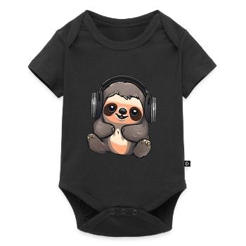Mignon paresseux avec des écouteurs Amateurs de musique - Body à manches courtes Premium Bébé - noir - Devant
