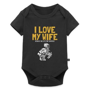 I Love My Wife Lacrosse Intercrosse Lax Spieler - Baby Premium Kurzarmbody - Schwarz - Vorne