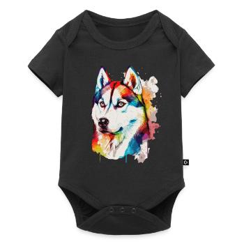 Watercolor Siberian Husky Colorful Husky Dog Lover - Baby Premium short-sleeve bodysuit - black - Front