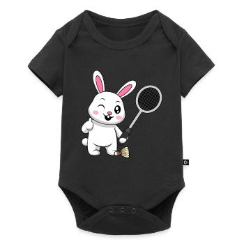 Hobby Sports Lapin jouant au badminton Shuttlecock - Body à manches courtes Premium Bébé - noir - Devant