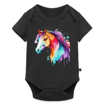 Aquarelle Cheval Équitation Poney Coloré Pet Poneys Lo - Body à manches courtes Premium Bébé - noir - Devant