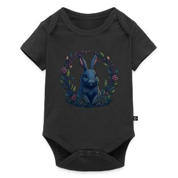 Lapin avec œufs de Pâques & fleurs de printemps - Body à manches courtes Premium Bébé - noir - Devant