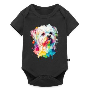 Aquarelle Maltese coloré mignon propriétaire de chien de compagnie - Body à manches courtes Premium Bébé - noir - Devant