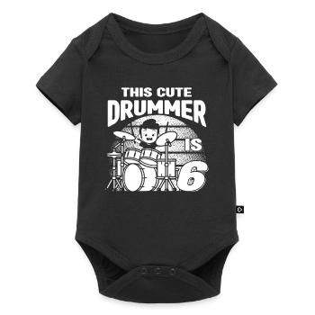 Birthday Drummer Boy - This Cute Drummer Is 6 Year - Baby Premium Kurzarmbody - Schwarz - Vorne