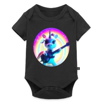 Une drôle de licorne avec guitare électrique et arc-en-ciel - Body à manches courtes Premium Bébé - noir - Devant