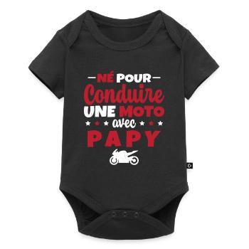 Né pour Conduire une Moto avec Papy Motard Cadeau - Body à manches courtes Premium Bébé - noir - Devant