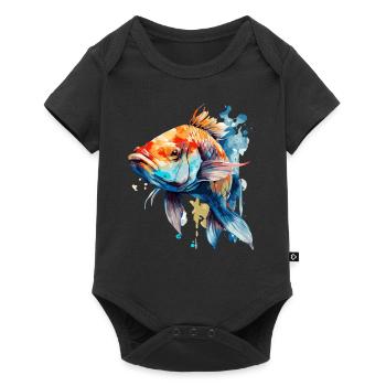 Aquarelle Koi Carpe Coloré Étang Pêche Poisson - Body à manches courtes Premium Bébé - noir - Devant