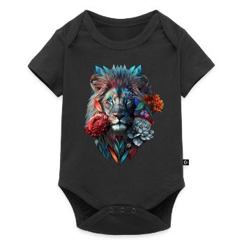 Lion Polygone Art Fleurs Animal Gift Zoo Motif - Body à manches courtes Premium Bébé - noir - Devant