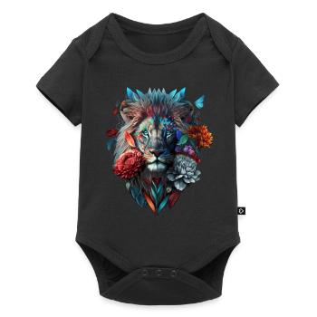 Lion Polygone Art Fleurs Animal Gift Zoo Motif - Body à manches courtes Premium Bébé - noir - Devant