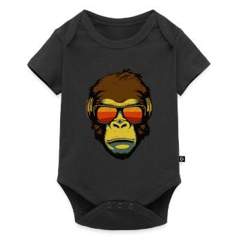 Cool monkey with sunglasses and headphones - Baby Premium short-sleeve bodysuit - black - Front