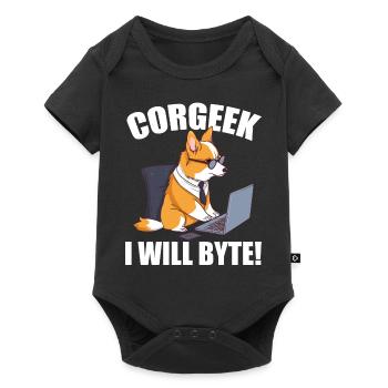 Corgi with glasses I Will Byte computer geek Corgeek - Baby Premium short-sleeve bodysuit - black - Front