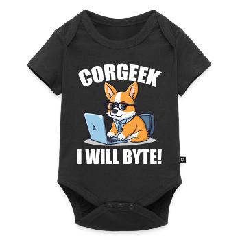 Corgi with glasses I Will Byte computer geek Corgeek - Baby Premium short-sleeve bodysuit - black - Front