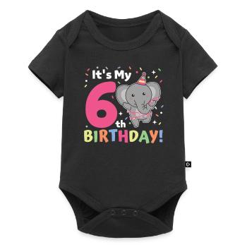 Éléphant pour 6e anniversaire Enfants de six ans - Body à manches courtes Premium Bébé - noir - Devant