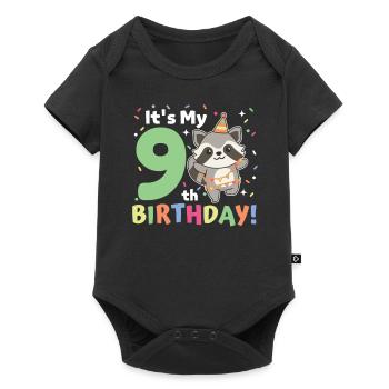 Raccoon for 9th birthday children nine years old - Baby Premium short-sleeve bodysuit - black - Front