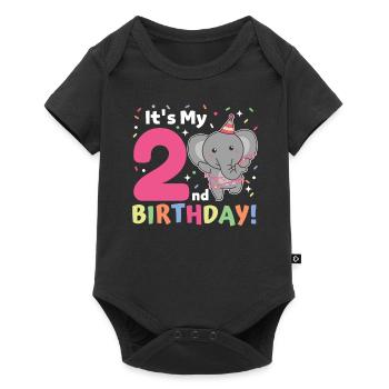 Elefant zum 2. Geburtstag Kinder zwei Jahre alt - Baby Premium Kurzarmbody - Schwarz - Vorne