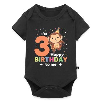Affe zum 3. Geburtstag Kinder drei Jahre alt - Baby Premium Kurzarmbody - Schwarz - Vorne