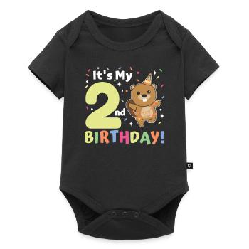 Castor pour 2e anniversaire Enfants de deux ans - Body à manches courtes Premium Bébé - noir - Devant