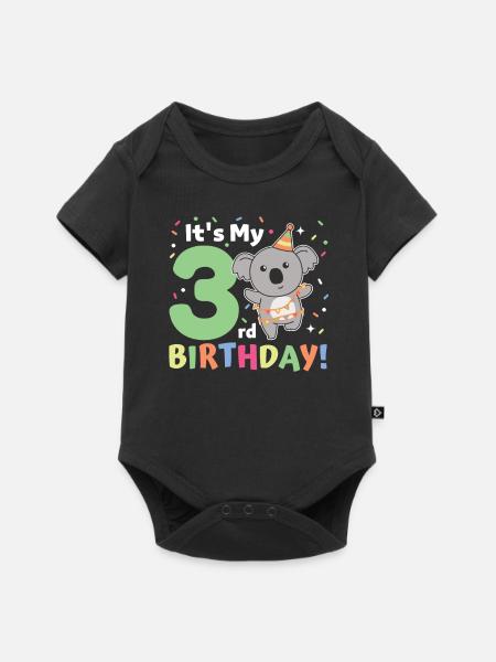 Koala zum 3. Geburtstag Kinder drei Jahre alt - Baby Premium Kurzarmbody - Schwarz