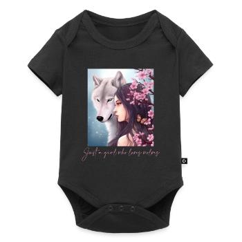 Juste une fille qui aime les loups Loup Fleur de cerisier - Body à manches courtes Premium Bébé - noir - Devant