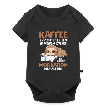 Kaffee erreicht Stellen Motivation Spruch Faultier - Baby Premium Kurzarmbody - Schwarz - Vorne