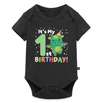 Drache zum 1. Geburtstag für Kinder ein Jahr alt - Baby Premium Kurzarmbody - Schwarz - Vorne