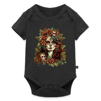 Tag der Toten Sugar Skull Totenschädel Catrina - Baby Premium Kurzarmbody - Schwarz - Vorne