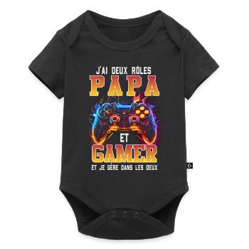Papa fête des pères gamer jeux-vidéos je gère mari - Body à manches courtes Premium Bébé - noir - Devant