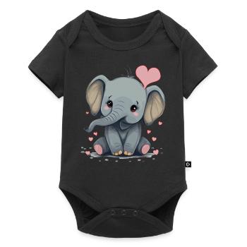 Cute Elephant Valentines Day Heart Kawaii Animal L - Baby Premium short-sleeve bodysuit - black - Front