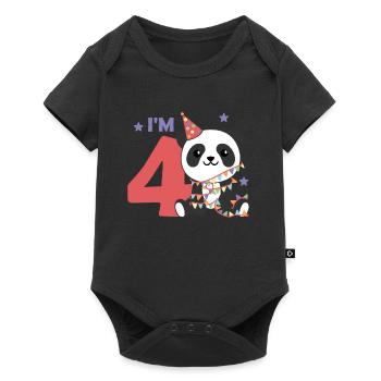 Panda pour le quatrième anniversaire des enfants de 4 ans - Body à manches courtes Premium Bébé - noir - Devant