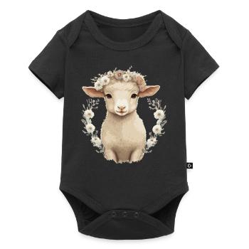 Cute Lamb Flower Crown Sheep Baby Floral Farm Anim - Baby Premium Kurzarmbody - Schwarz - Vorne