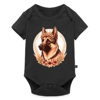 German Shepherd Flower Crown Dog Breed Floral Farm - Baby Premium short-sleeve bodysuit - black - Front