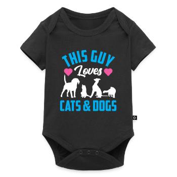 This guy loves cats and dogs Dog Cat - Baby Premium short-sleeve bodysuit - black - Front
