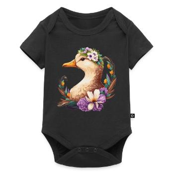 Flower Crown Duck Floral Farm Animal Pet - Baby Premium short-sleeve bodysuit - black - Front