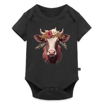 Cow Flower Crown Floral Farm Animal Pet - Baby Premium short-sleeve bodysuit - black - Front
