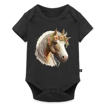 Fleur de cheval Couronne Floral Ferme Animal de compagnie Cheval Ri - Body à manches courtes Premium Bébé - noir - Devant