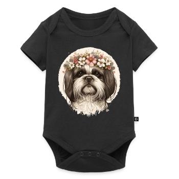 Cute Shih Tzu Flower Crown Pet Dog Breed Floral Pu - Baby Premium short-sleeve bodysuit - black - Front