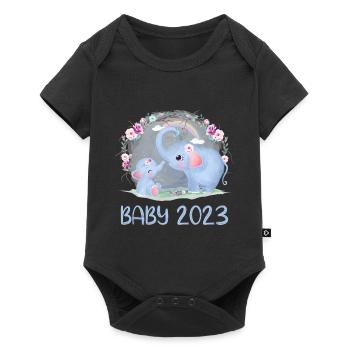 Bébé 2023 Éléphants mignons - Body à manches courtes Premium Bébé - noir - Devant