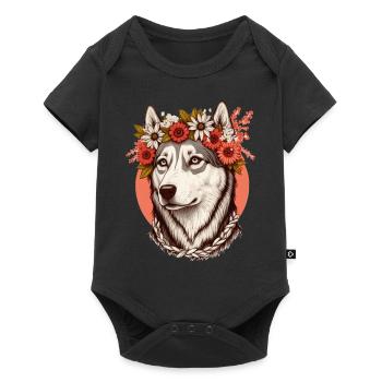 Fleur de Husky sibérien mignon Couronne Race de chien de compagnie Flo - Body à manches courtes Premium Bébé - noir - Devant