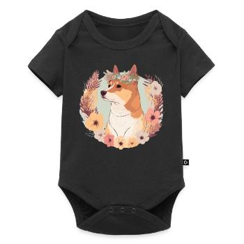 Mignon Shiba Inu Fleur Couronne Chien Floral Chiot - Body à manches courtes Premium Bébé - noir - Devant